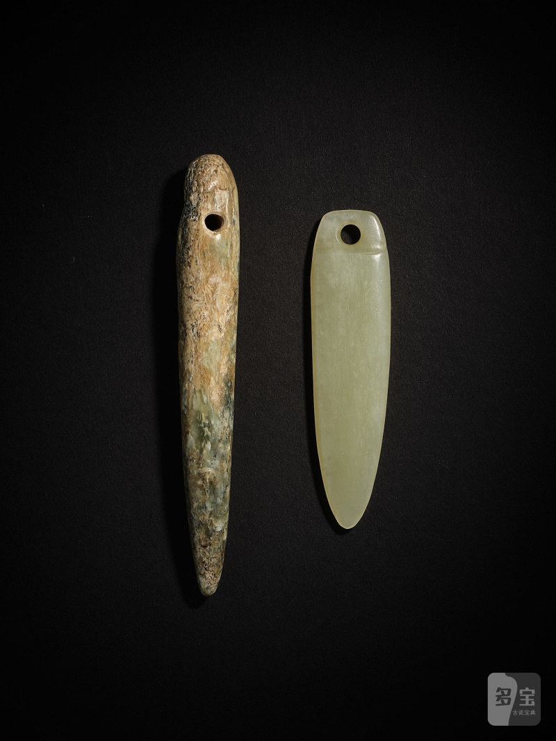 新石器時代　玉錐形飾兩件 | TWO JADE AWL-SHAPED ORNAMENTS